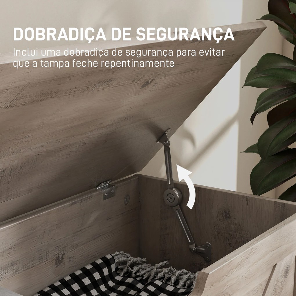 Baú de Armazenamento 100L Baú de Arrumação com Tampa e Dobradiça de Segurança 80x40x45 cm Cinzento Claro