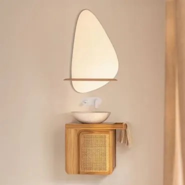 Conjunto De Móveis De Banheiro Suspensos Em Madeira De Teca Georgy Madeira De Teca & Cimento Redondo Branco Ø40 Cm Zavion & Irregular - Sklum