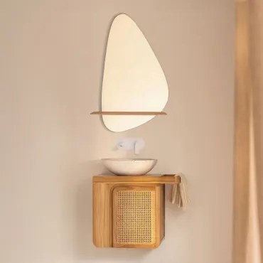 Conjunto De Móvel De Casa De Banho Suspenso Em Madeira De Teca Georgy Madeira De Teca & Cimento Redondo Branco Ø40 Cm Zavion & - Sklum