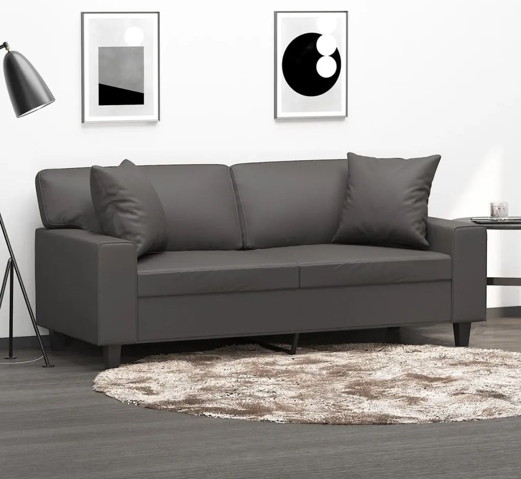 vidaXL Sofá 2 lugares c/ almofadas/almofadões 140cm couro artif. cinza
