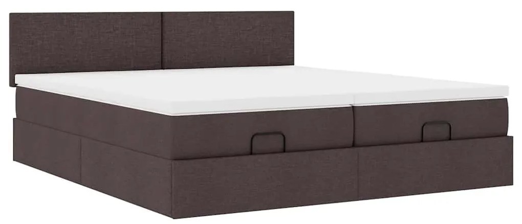 Estrutura de cama otomana com colchões tecido castanho escuro