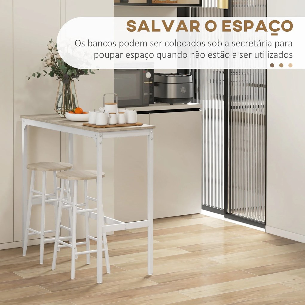 Conjunto de Mesa Alta de Bar com 2 Bancos Mesa Alta de Cozinha com Ban