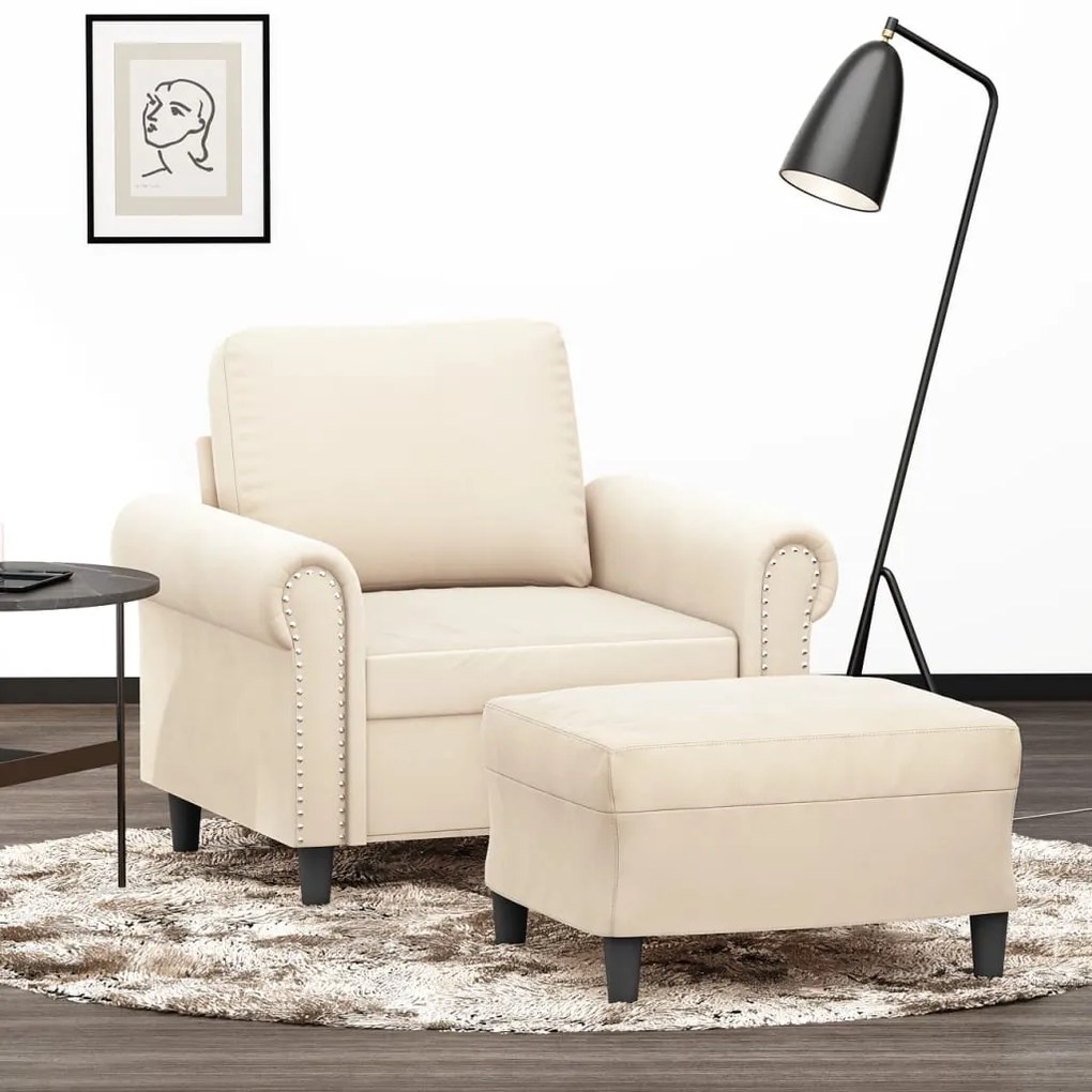 vidaXL Poltrona com apoio de pés 60 cm veludo cor creme