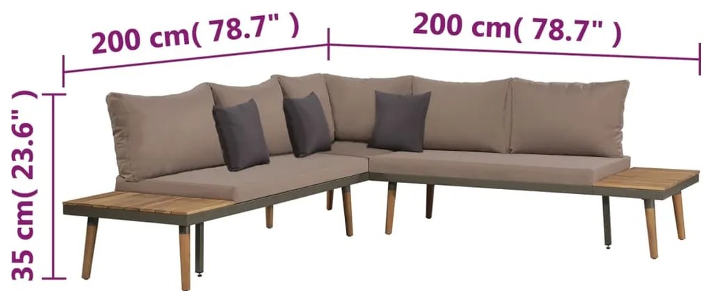 4 pcs conj. lounge jardim c/ almofadões acácia maciça castanho