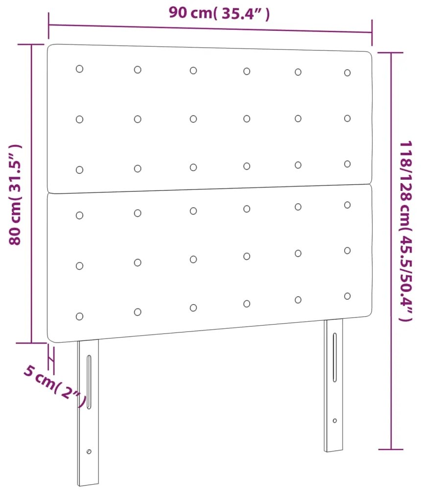 Cabeceira de cama c/ LED tecido 90x5x118/128cm crème