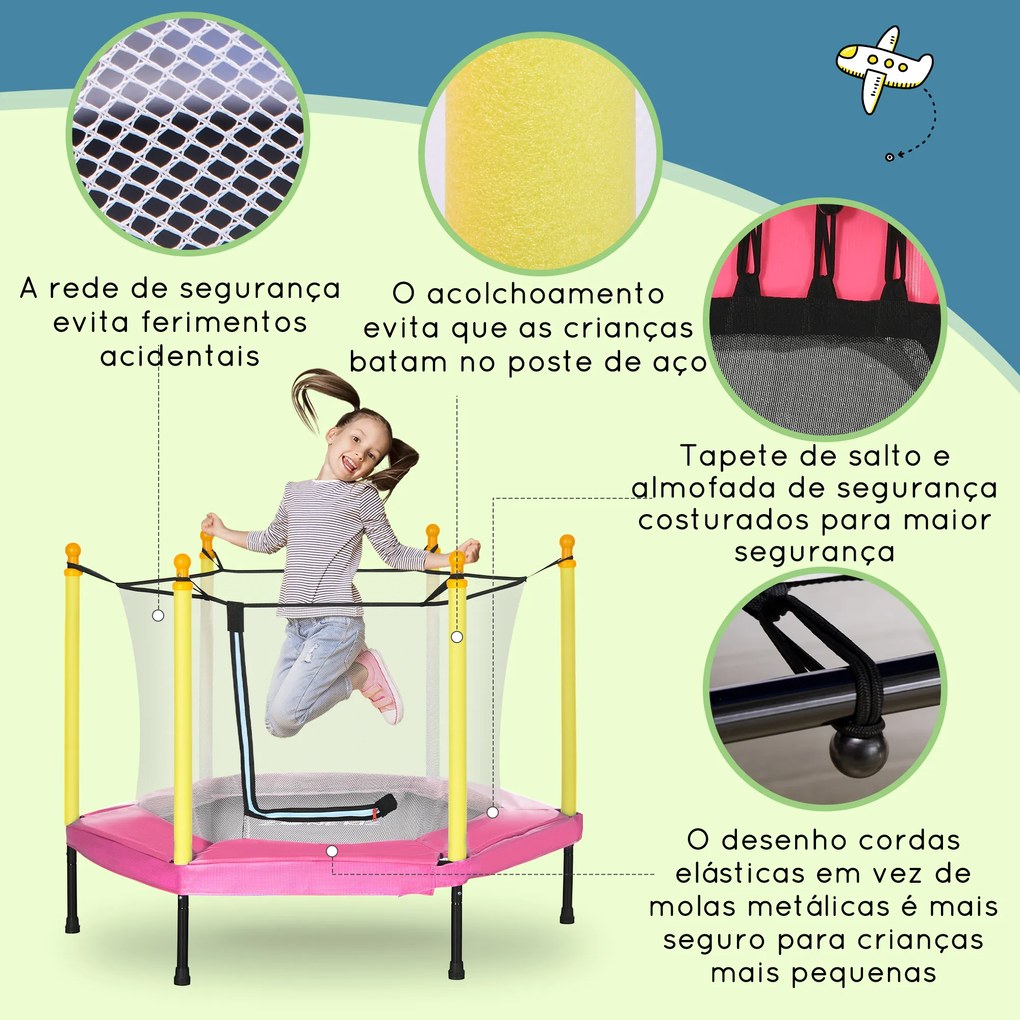 Trampolim para Crianças 95x85 cm com Rede de Segurança trampolim Infantil para Crianças de 3-6 Anos 122x122x97 cm Rosa