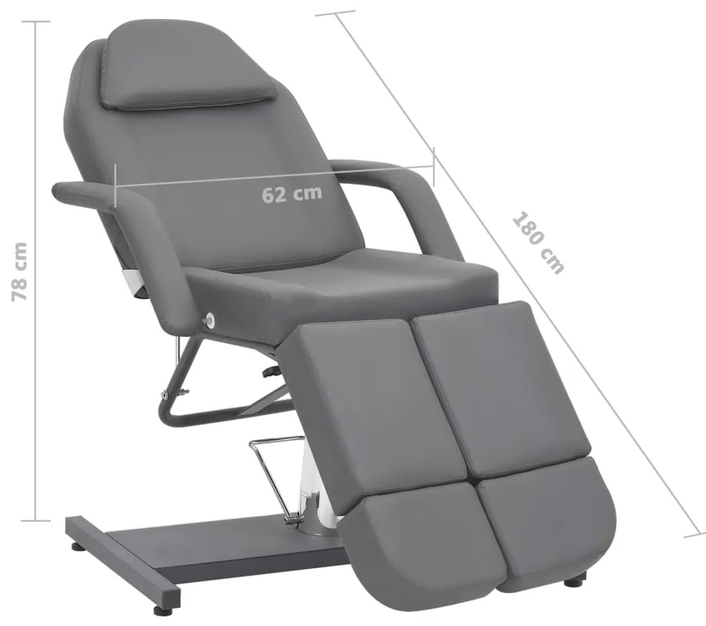 Cadeira de esteticista couro artificial 180x62x78 cm cinzento