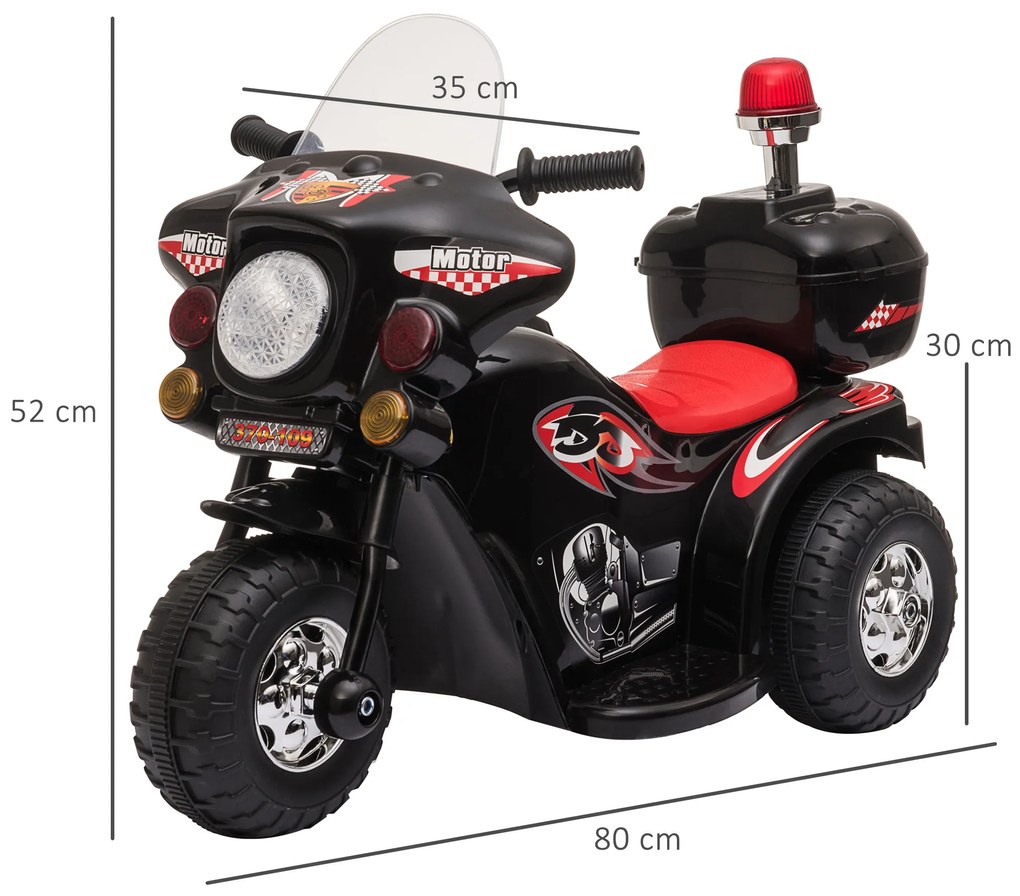 Motocicleta elétrica para crianças acima de 18 meses com faróis buzina música 80x35x52 cm Preto