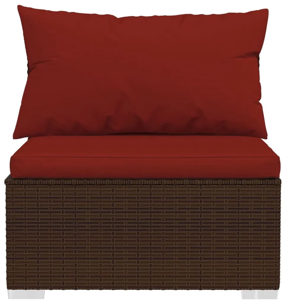 5 pcs conjunto lounge jardim c/ almofadões vime PE castanho
