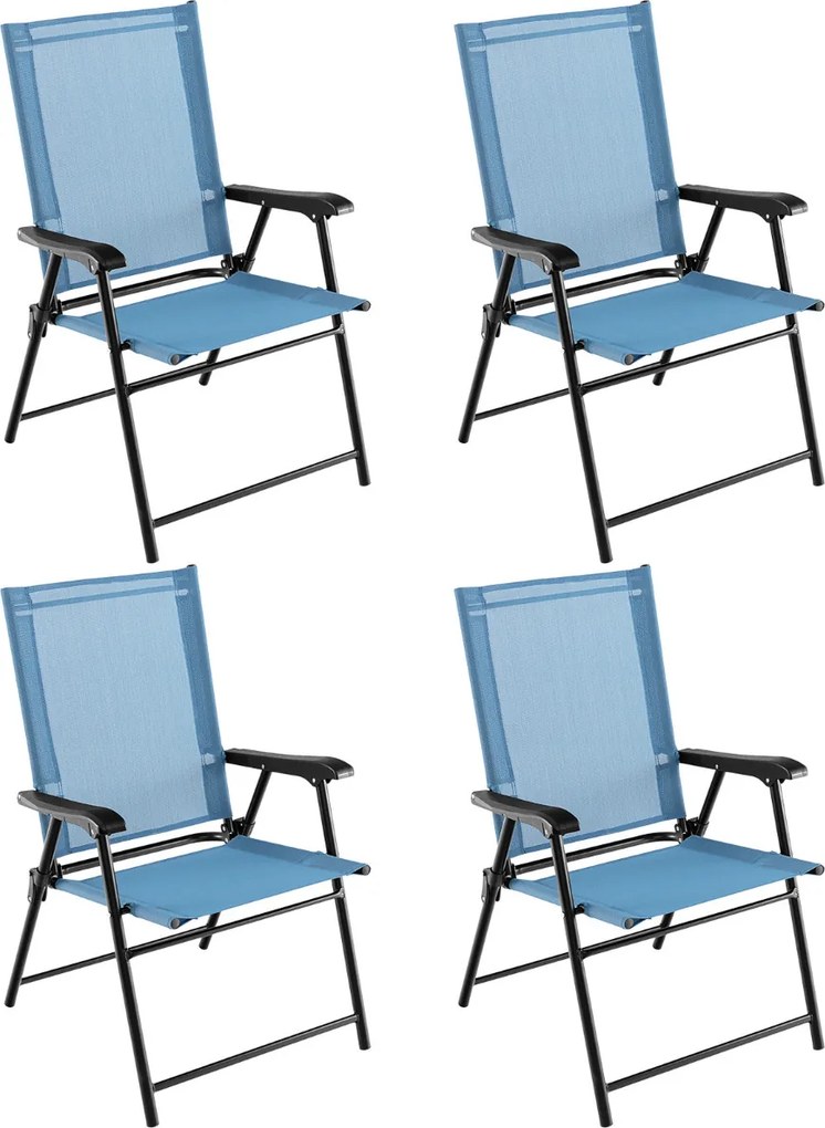 Conjunto de 4 cadeiras de jardim dobráveis e portáteis com encosto em tecido Estrutura metálica para terraço de piscina 65 x 60 x 93 cm Azul