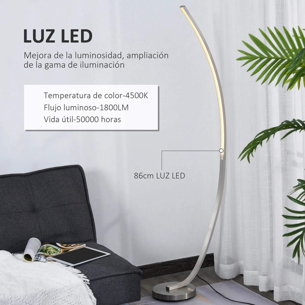 HOMCOM Luminária de piso com luz LED amarela Base de metal Pedal interruptor Design elegante Potência máx. 18 W 50x23x149cm Prata
