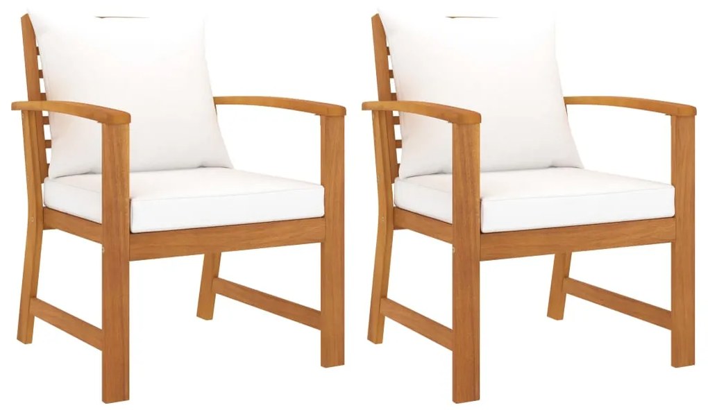 vidaXL Cadeiras jardim 2 pcs c/ almofadões cor creme acácia maciça