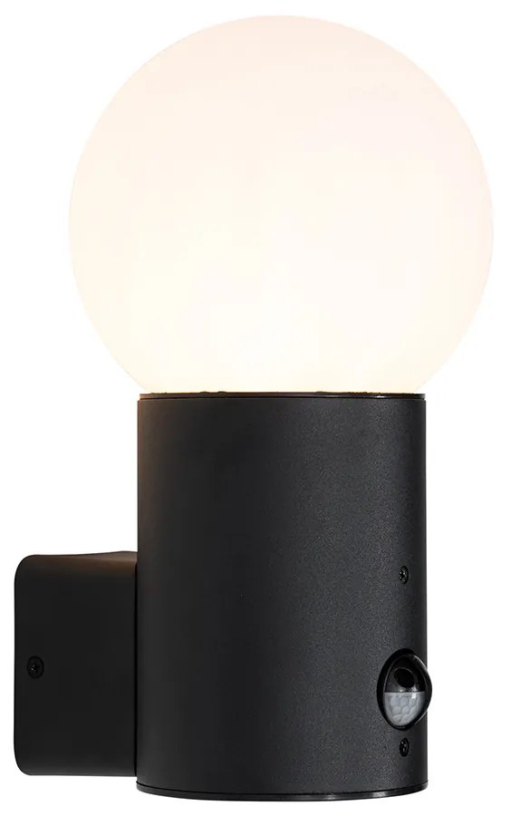 Candeeiro de parede exterior preto com vidro opalino com sensor de movimento - Huma