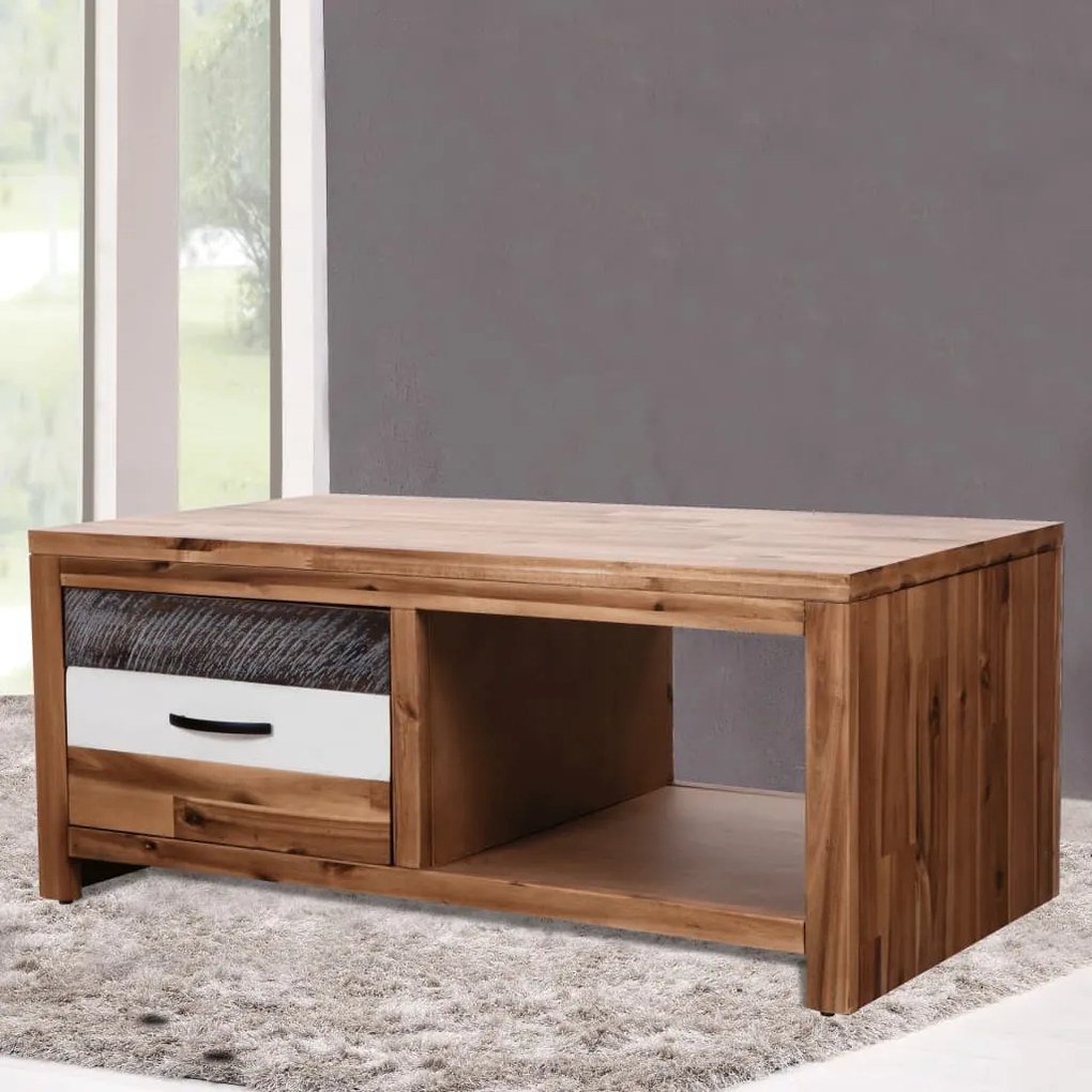 Mesa de centro em madeira de acácia maciça 90x50x37,5 cm