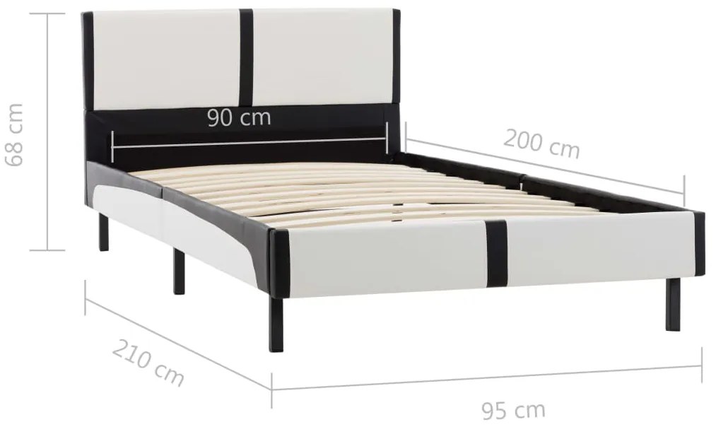 Estrutura de cama 90x200 cm couro artificial preto e branco