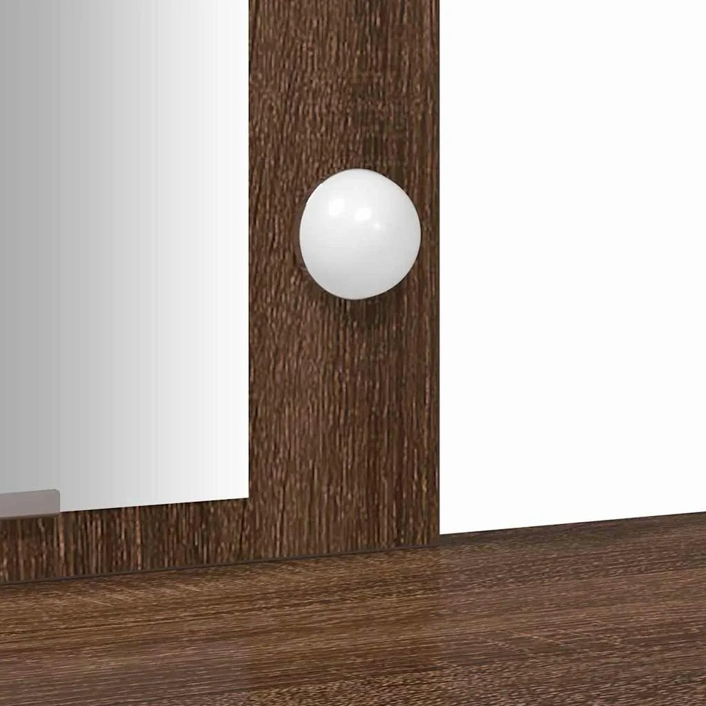 Mesa de Maquiagem vidaXL com Luzes LED Castanho Carvalho 102x33x135 cm