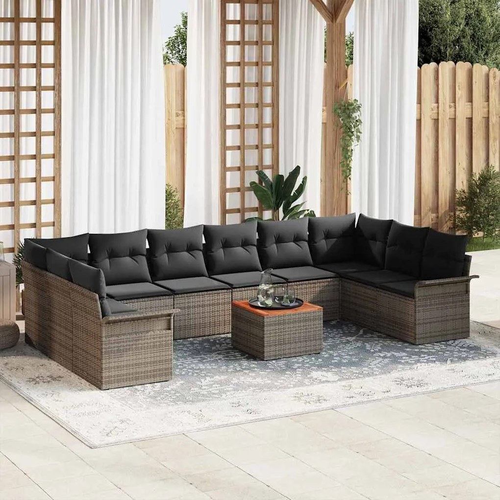Conjunto de Sofás de Jardim de 11 Peças com Almofadas Cinzas, Rattan S