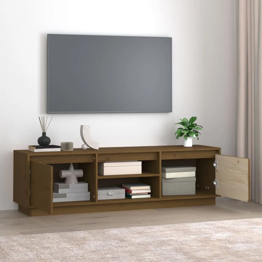 Móvel de TV 140x35x40 cm madeira de pinho maciça castanho-mel