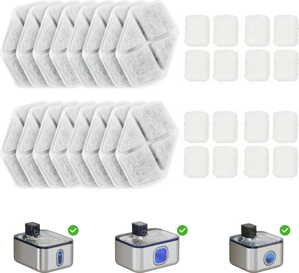 PawHut 16 peças Filtro para Fonte de Água para Gato, Distribuidor de Água Filtrada para Gato e Cão, Sistema Triplo de Filtragem, Branco | Aosom Portugal