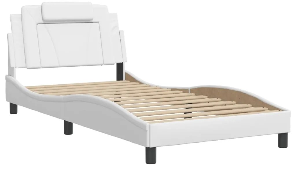 Estrutura cama c/ luzes LED 100x200 cm couro artificial branco