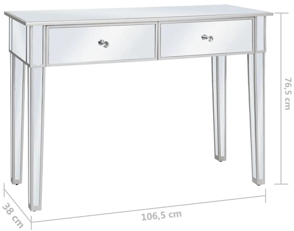 Mesa consola espelhada em MDF e vidro 106,5x38x76,5 cm