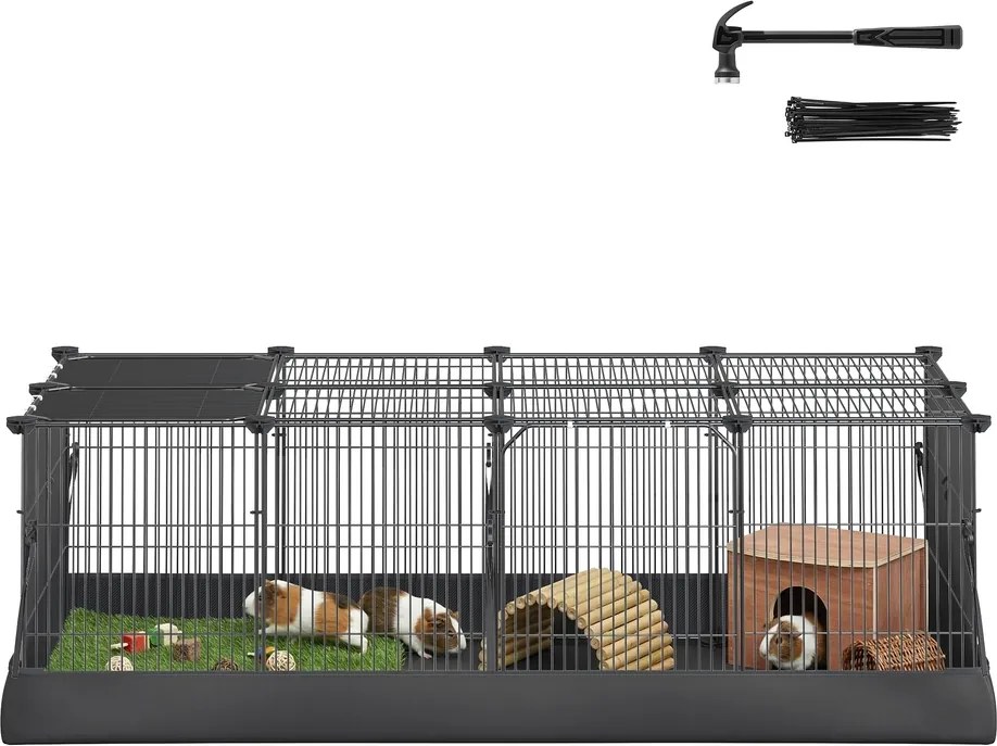 Gaiola com porta dupla para pequenos animais123 x 63 x 41,5 cm, para coelhos e porquinhos-da-índia Preto