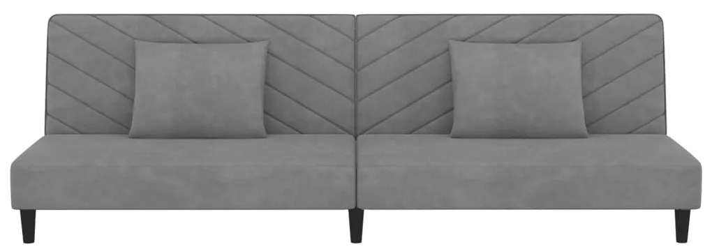 Sofá-cama 2 lugares com duas almofadas veludo cinzento-claro