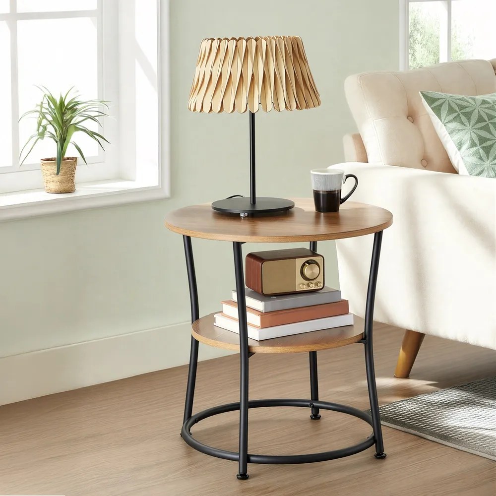 Mesa auxiliar ou mesa de cabeçeiracom 2 prateleiras 54 x 55 cm (diâmetro x A), estrutura metálica castanho-preto