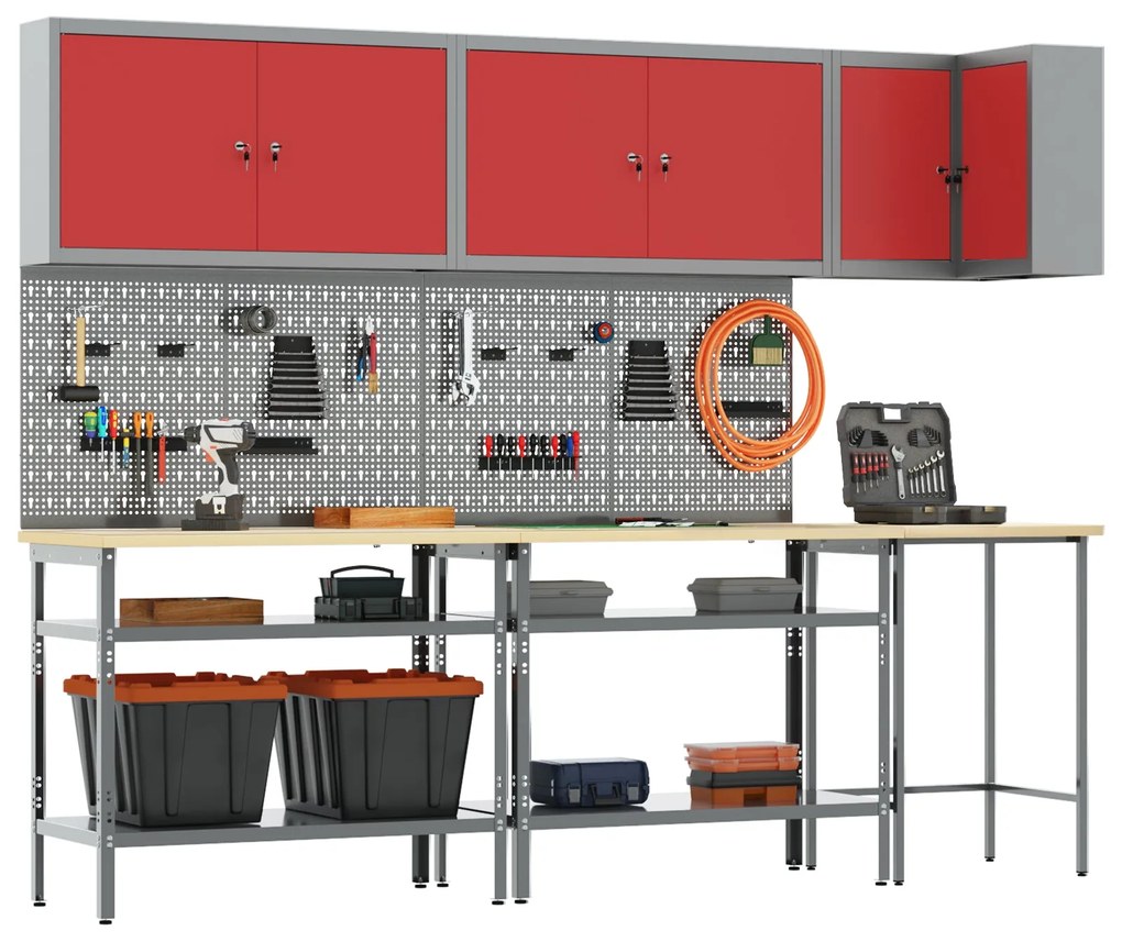Conjunto de Mesa para Armazenar Ferramentas de 10 Peças vidaXL Vermelh