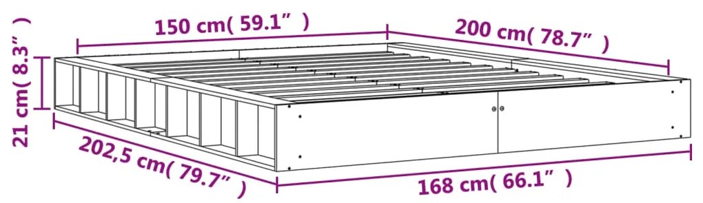 Estrutura de cama 150x200 cm madeira pinho maciça castanho cera