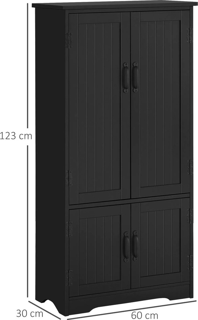 Aparador de cozinha contemporâneo com múltiplas opções de arrumação: 2 armários e 3 prateleiras, 60 x 30 x 123 cm, preto