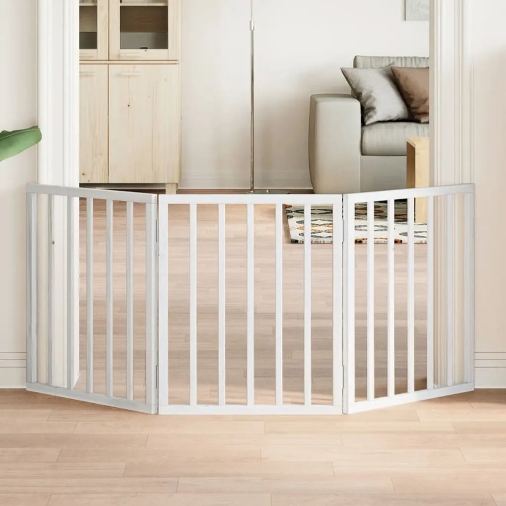 vidaXL Portão para cães dobrável 3 painéis 150 cm álamo branco