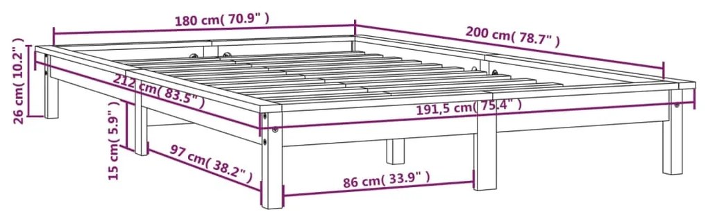 Estrutura de cama super king size 180x200 cm pinho maciço