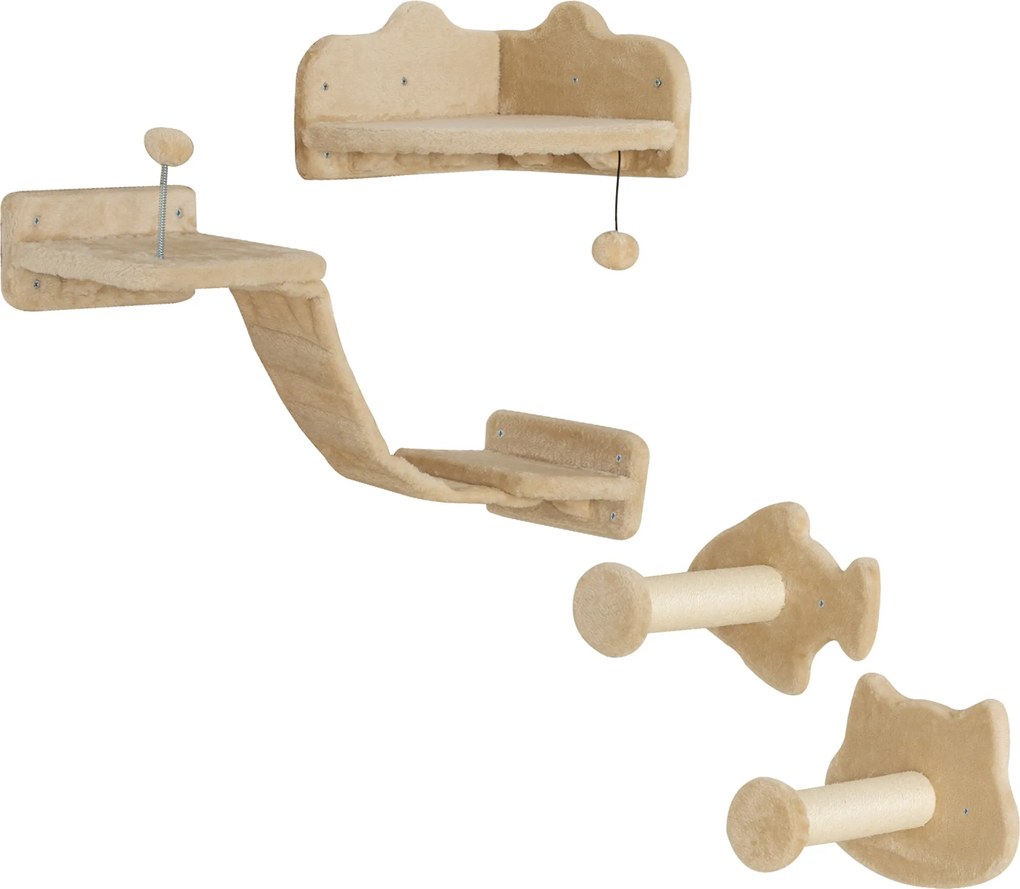 PawHut Conjunto Prateleiras Escalada Gatos 4 Peças 2 Postes Sisal Plataforma Saltar Design Moderno Estável Bege | Aosom Portugal