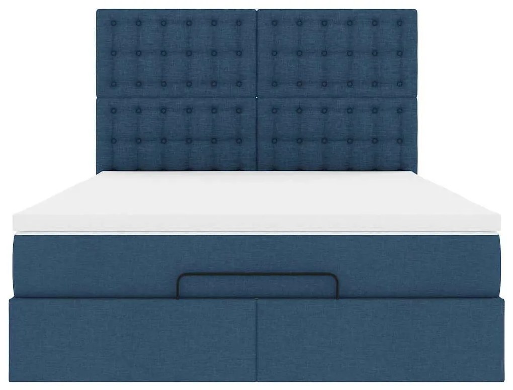 Estrutura de cama otomana com colchão tecido azul 140x200cm