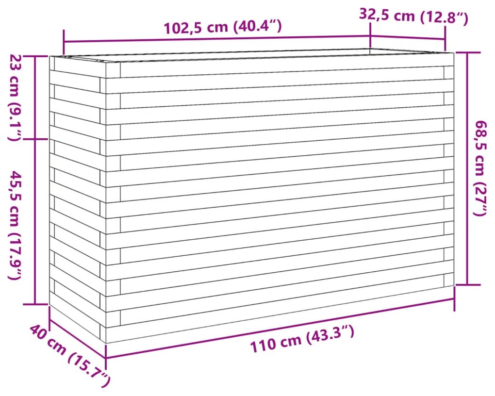 Vaso/floreira de jardim 110x40x68,5 pinho maciço castanho mel