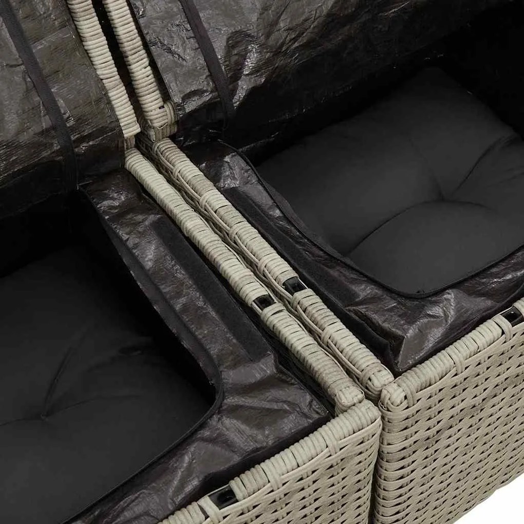 Conjunto de Jantar de Jardim 5 Peças com Almofadas Cinzas em Rattan Si
