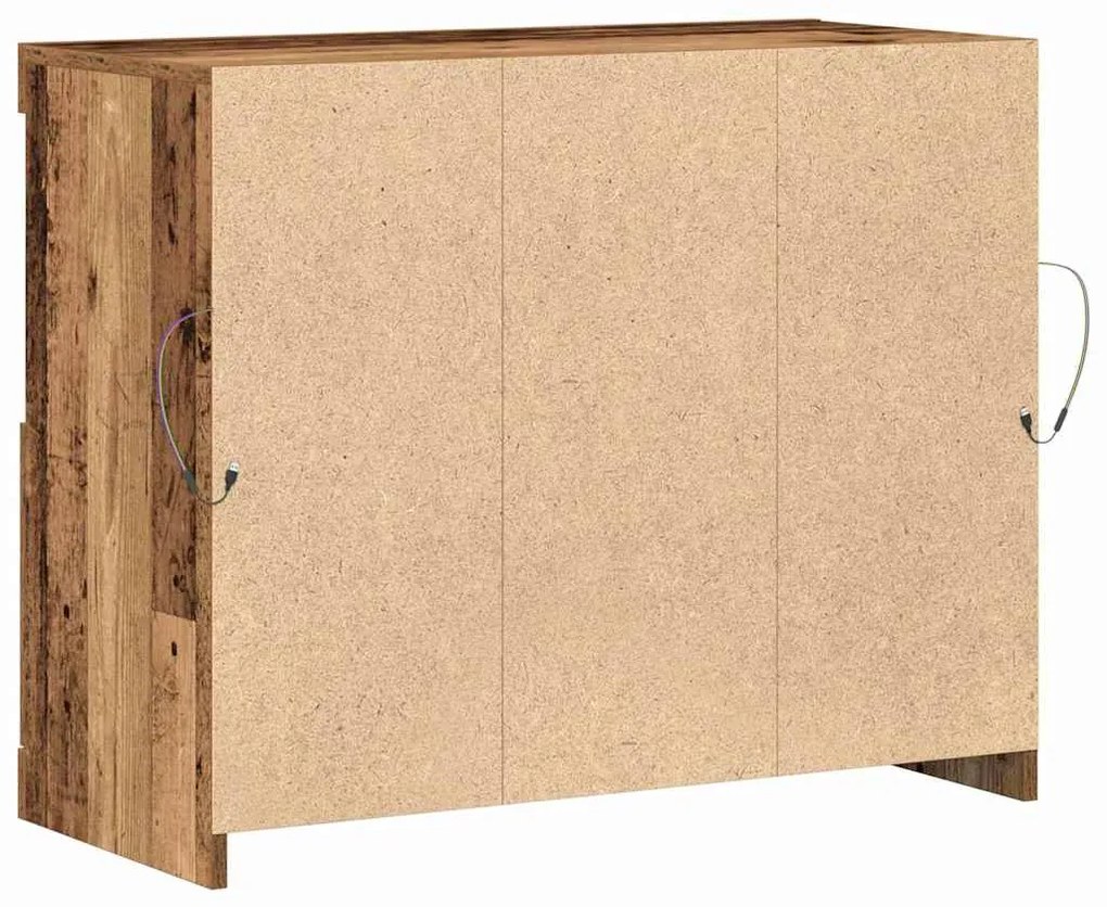 Aparador com Luzes LED Madeira Velha 81x37x67 cm