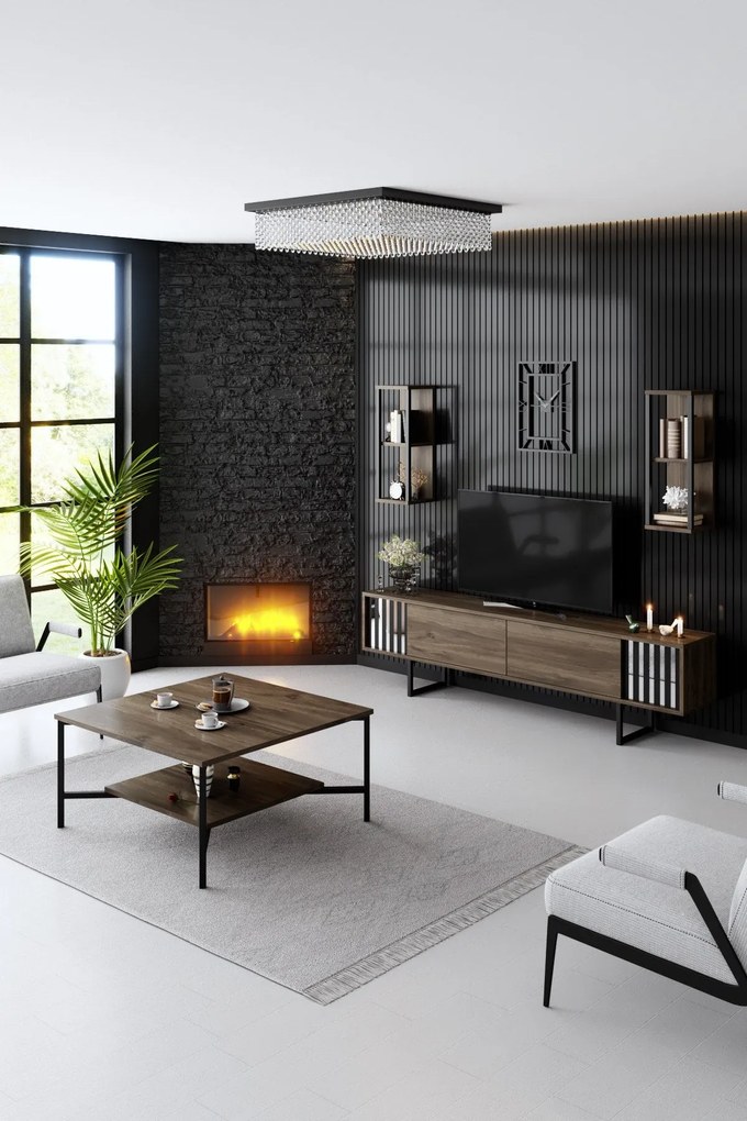 Mesa de Centro Black Line – Nogueira/Preto – 80 cm x 80 cm x 40 cm