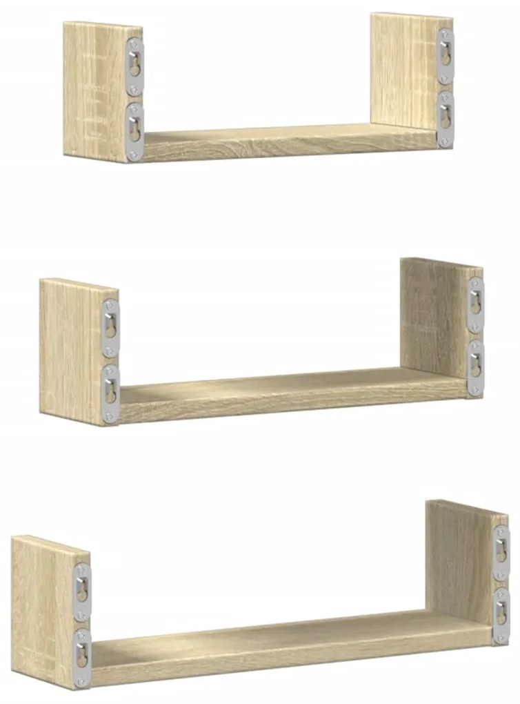 Prateleira de parede 3 pcs derivados de madeira carvalho sonoma