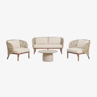 Conjunto De Jardim Com Sofá De 2 Lugares, 2 Poltronas Capri E Mesa De Centro Redonda Ø75 Cm Em Cimento Layana Beige Creme - Sklum