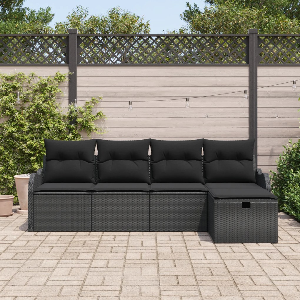 Conjunto de Sofás de Jardim com Almofadas 5 Peças Rattan Poliéster Pre