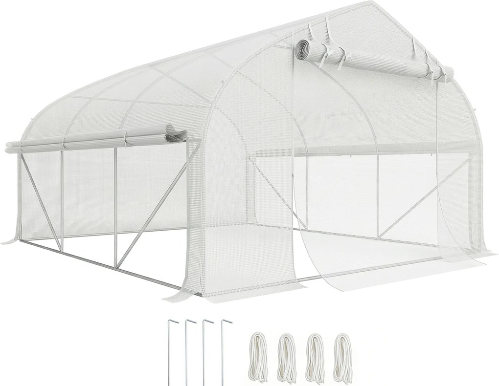Outsunny Estufa túnel de jardim 10,4 m² estufa de jardim anti-UV porta enrolável com zíper janelas com tela 350 x 300 x 200 cm branco | Aosom Portugal