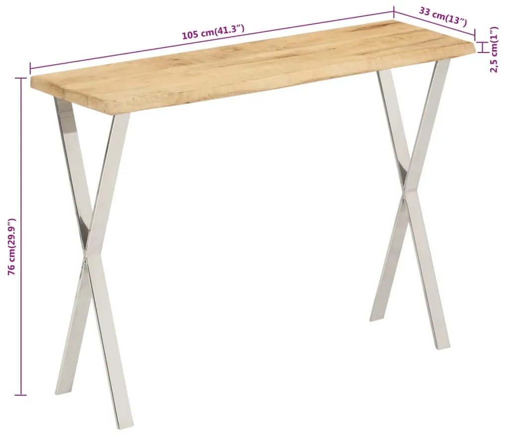Mesa consola c/ borda viva 105x33x76cm madeira mangueira maciça