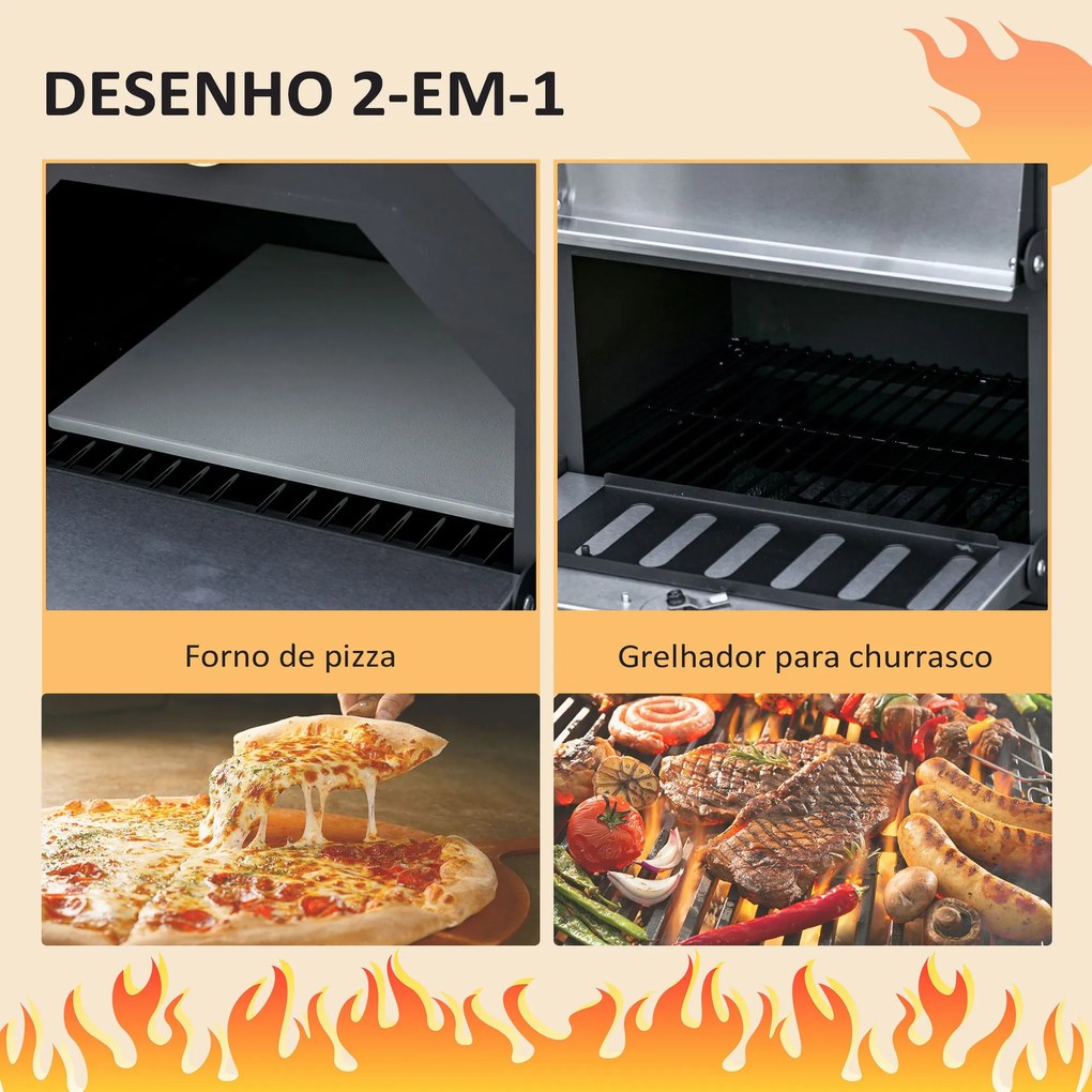 Outsunny Forno de Pizza Exterior com 2 Camadas Forno a Lenha com Rodas