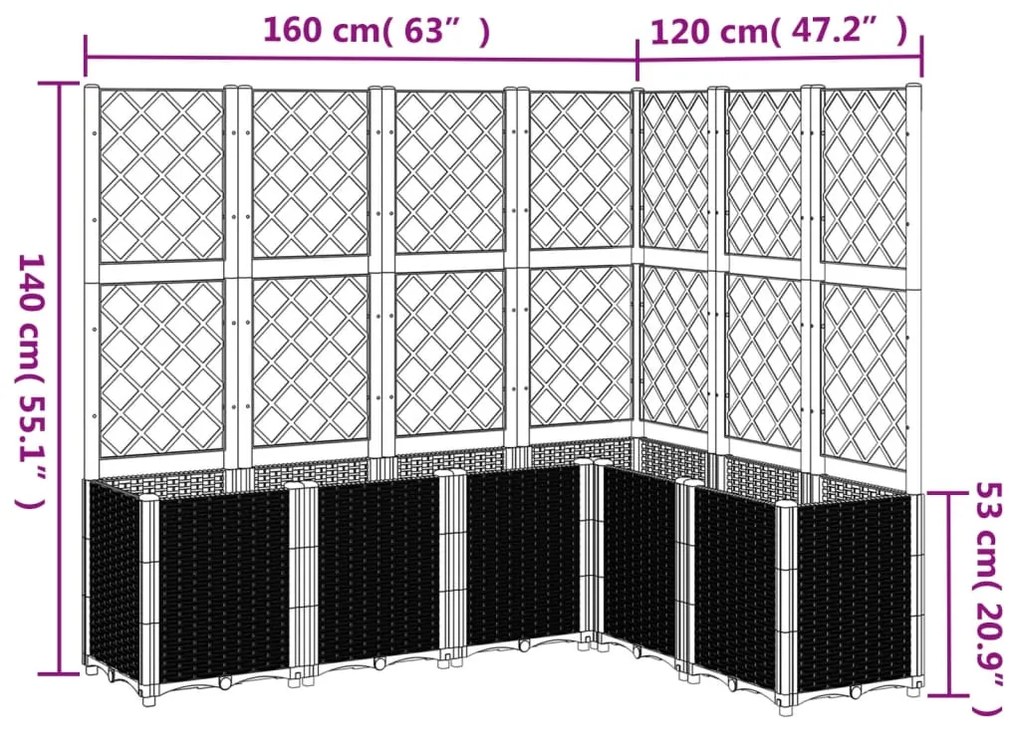Vaso/floreira jardim c/ treliça 160x120x140 cm PP cinza-claro
