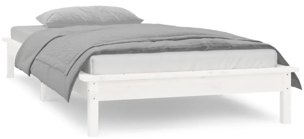 Estrutura de cama c/ luzes LEDs 100x200cm madeira maciça branco