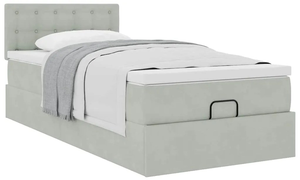 Estrutura cama otomana colchão 90x200 cm veludo cinzento claro