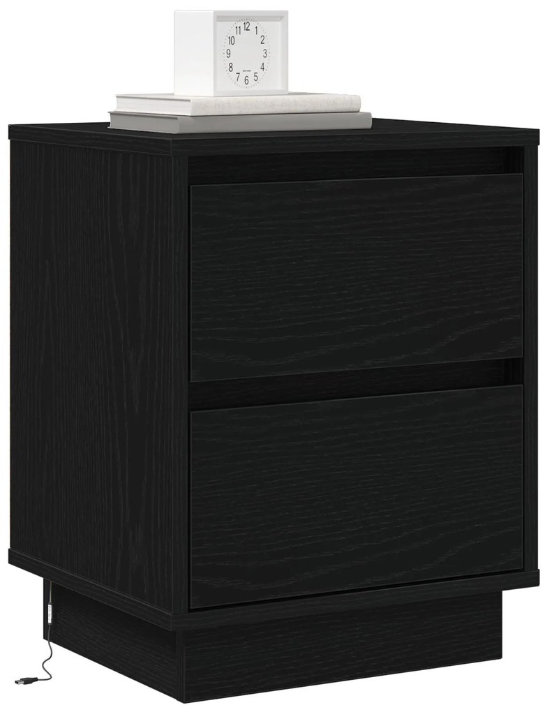 Mesa de Cabeceira com Luzes LED Preta 39x34,5x50 cm