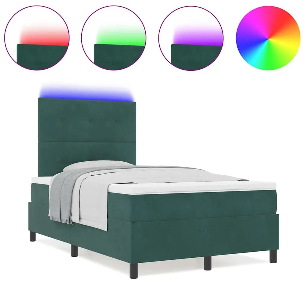 Cama Box com Colchão e LED Verde Escuro 120x190 cm Veludo
